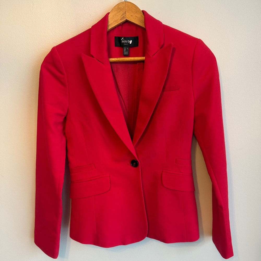 MNG Mango Suit Collection Red Cotton Tailored Blazer - Size 2